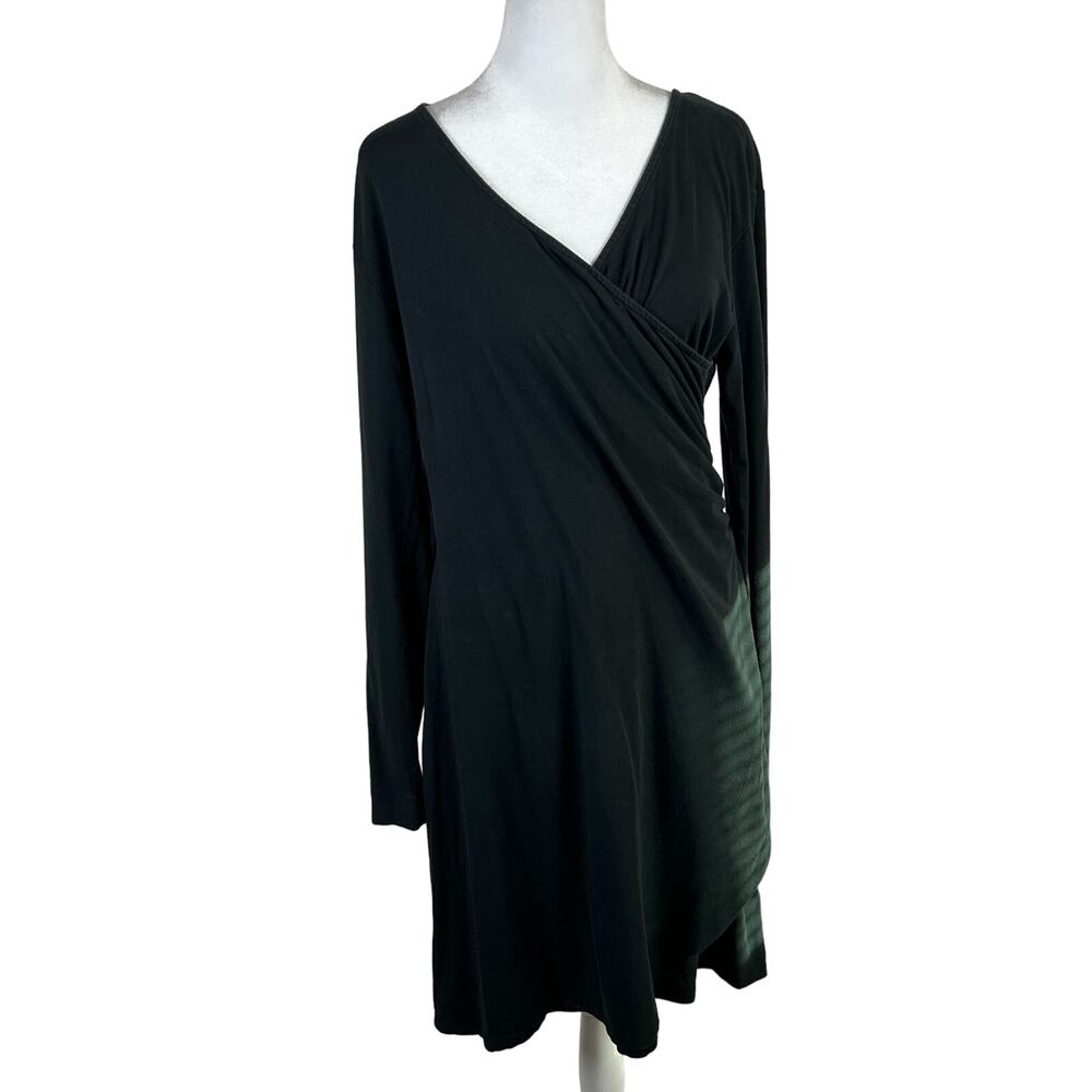 Kuhl Black Organic Cotton Long Sleeve V-Neck A-Line Dress Large Casual Stretch
